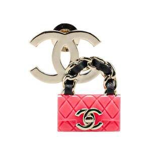 CHANEL Pink Logo Brooch